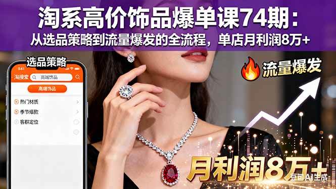淘系高价饰品爆单课74期:从选品策略到流量爆发的全流程,单店月利润8万+ 淘系高价饰品爆单课74期:从选品策略到流量爆发的全流程,单店月利润8万+