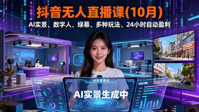 抖音无人直播课(10月),AI实景、数字人、绿幕、多种玩法、24小时自动盈利 抖音无人直播课(10月),AI实景、数字人、绿幕、多种玩法、24小时自动盈利