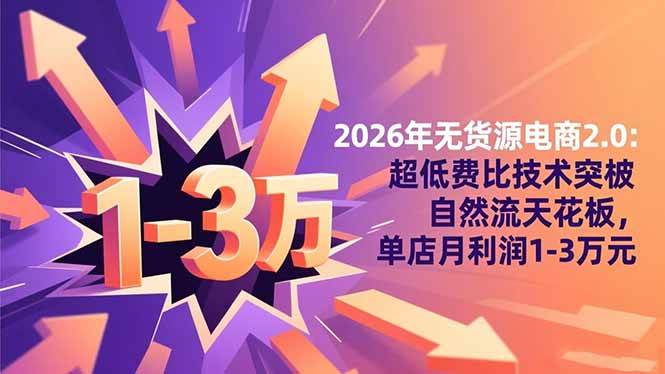2026年无货源电商2.0:超低费比技术突破自然流天花板,单店月利润1-3万元 2026年无货源电商2.0:超低费比技术突破自然流天花板,单店月利润1-3万元