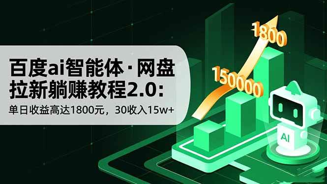 百度ai智能体·网盘拉新躺赚教程2.0:单日收益高达1800元,30收入15w+ 百度ai智能体·网盘拉新躺赚教程2.0:单日收益高达1800元,30收入15w+