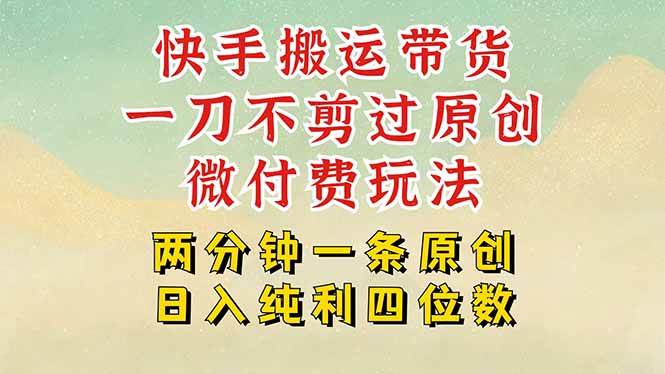 快手黑科技搬运带货，一刀不剪过原创，微付费投流玩法，轻松日入四位数…