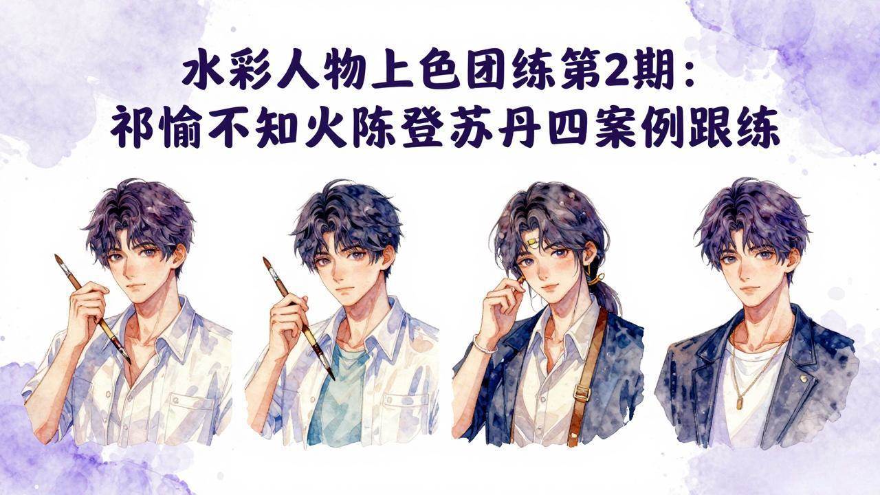 水彩人物上色团练第2期：祁煜不知火陈登苏丹四案例跟练，手把手提升绘画能力