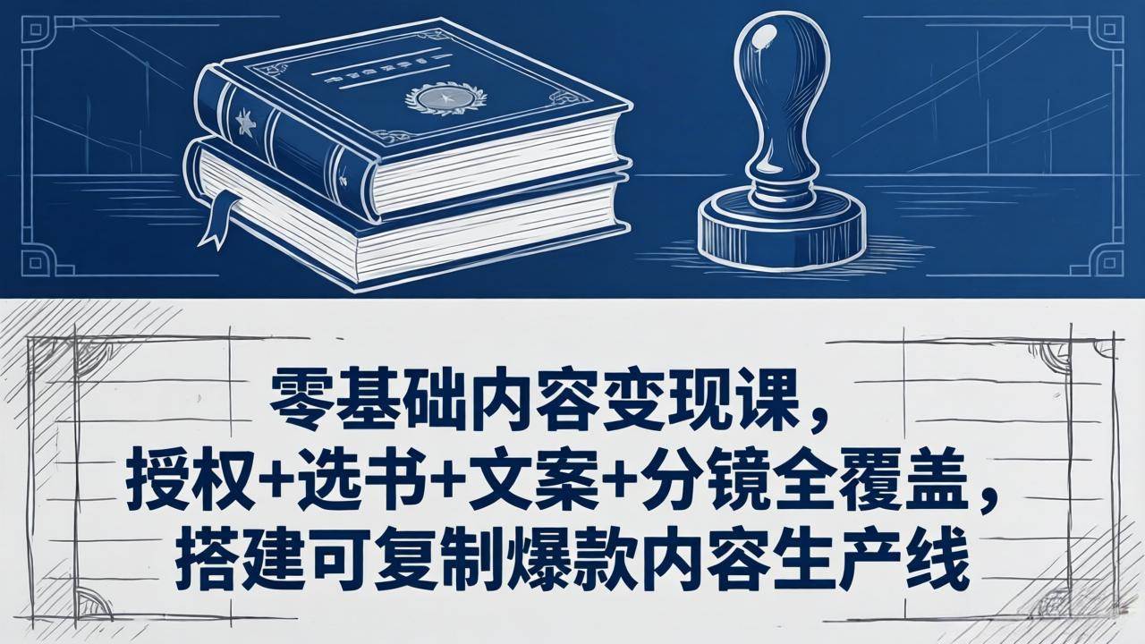 零基础内容变现课，授权+选书+文案+分镜全覆盖，搭建可复制爆款内容生产线