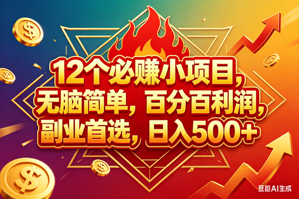 12个必赚钱的小项目，百分百赚米，无脑简单，副业首选，日入600+