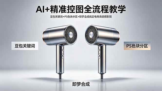 AI+精准控图全流程教学 豆包关键词+PS色块分区+即梦合成搞定电商高级摄影图
