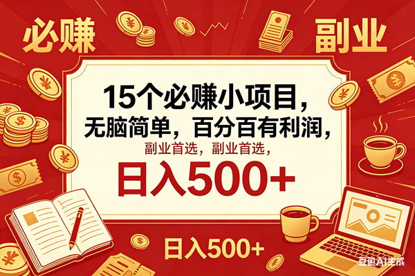 15个必赚钱的小项目，百分百赚米，无脑简单，副业首选，日入600+
