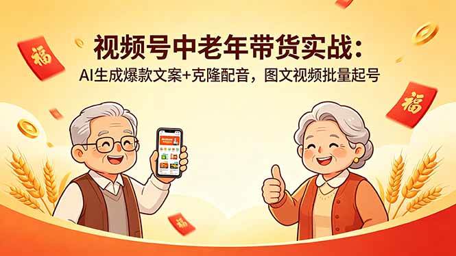 视频号中老年带货实战：AI生成爆款文案+克隆配音，图文视频批量起号