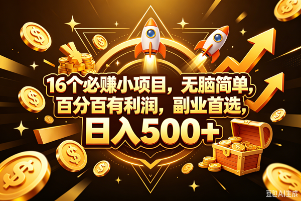 16个必赚钱的小项目，百分百赚米，无脑简单，副业首选，日入300+
