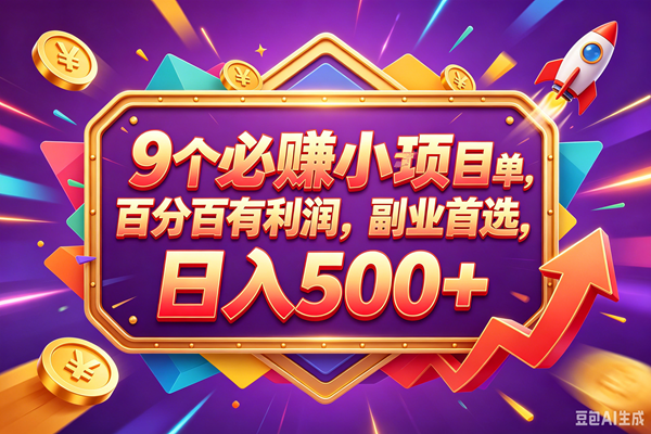 9个必赚钱的小项目，百分百赚米，无脑简单，副业首选，日入380+