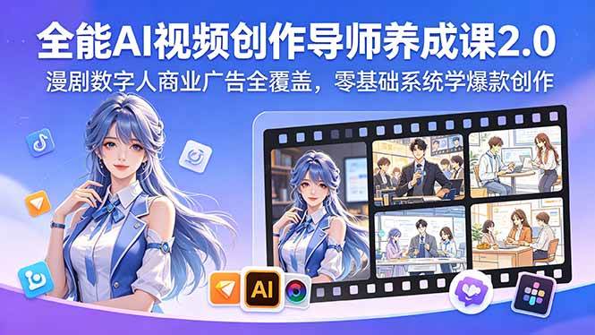 全能AI视频创作导师养成课2.0,漫剧数字人商业广告全覆盖,零基础系统学爆款创作