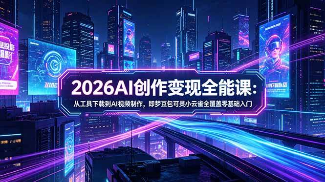 2026AI创作变现全能课-更新5月:从工具下载到AI视频制作,即梦豆包可灵小云雀全覆盖零基础入门