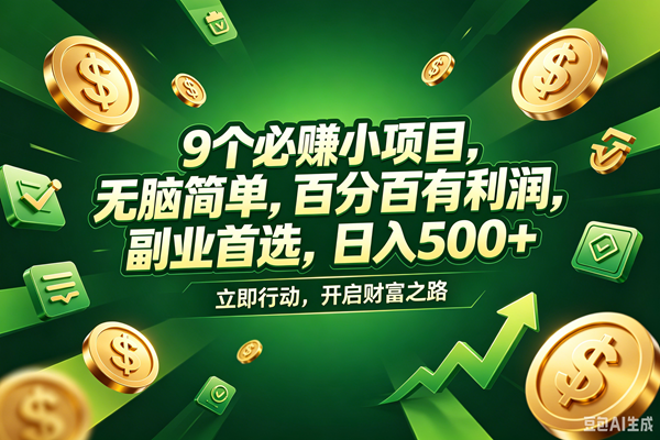 9个必赚钱的小项目,百分百赚米,无脑简单,副业首选,日入398+