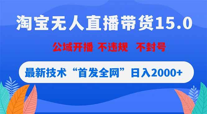 淘宝无人直播带货15.0,不封号,不违规,公域玩法,首发全网日入2000+