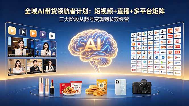 全域AI带货领航者计划：短视频+直播+多平台矩阵，三大阶段从起号变现到长效经营