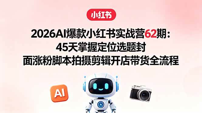 2026AI爆款小红书实战营62期:45天掌握定位选题封面涨粉脚本拍摄剪辑开店带货全流程
