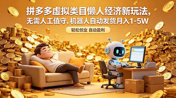 拼多多虚拟类目懒人经济新玩法，无需人工值守，机器人自动发货月入 1-5W