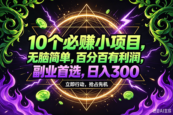 10个必赚米的小项目，百分百赚米，无脑简单，副业首选，日入210+