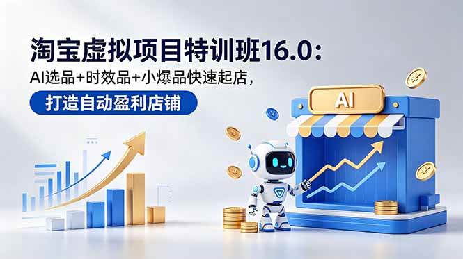 淘宝虚拟项目特训班16.0：AI选品+时效品+小爆品快速起店，打造自动盈利店铺