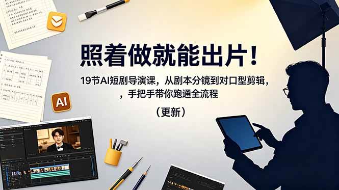 照着做就能出片！19节AI短剧导演课，从剧本分镜到对口型剪辑，手把手带你跑通全流程