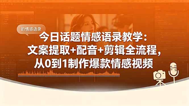 今日话题情感语录教学：文案提取+配音+剪辑全流程，从0到1制作爆款情感视频