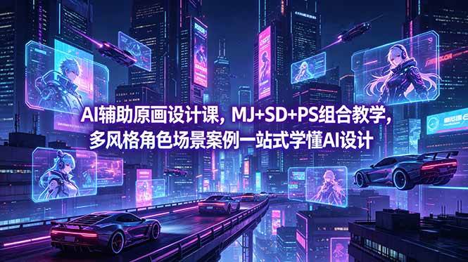 AI辅助原画设计课,MJ+SD+PS组合教学,多风格角色场景案例一站式学懂AI设计