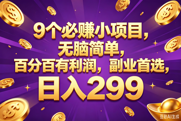 9个必赚的小项目,百分百赚元子,无脑简单,副业首选,日入299+