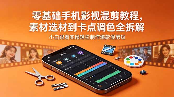 零基础手机影视混剪教程，素材选材到卡点调色全拆解，小白跟着实操轻松制作爆款混剪短片