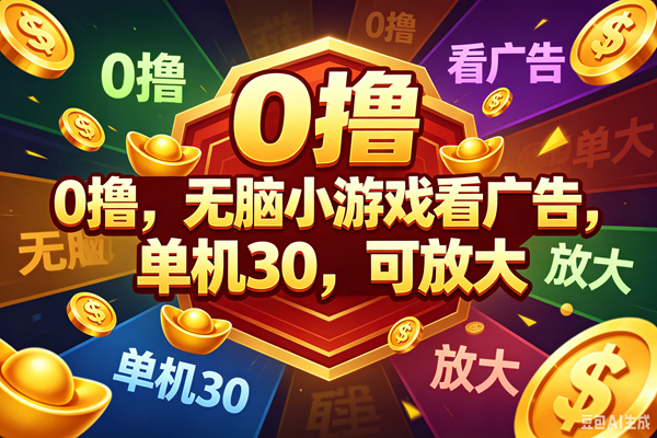 0撸，腾讯出品，无脑小游戏看广告，单机30，可放大