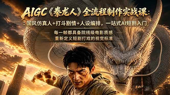 AIGC《豢龙人》全流程制作实战课:国风仿真人+打斗剧情+人设编排,一站式AI短剧入门