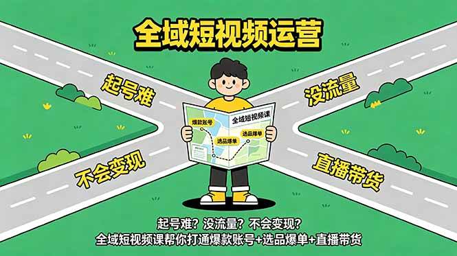 起号难?没流量?不会变现?全域短视频课帮你打通爆款账号+选品爆单+直播带货
