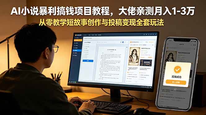 AI小说暴利搞钱项目教程-更新，大佬亲测月入1-3万，从零教学短故事创作与投稿变现全套玩法