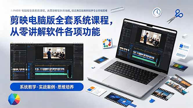 剪映电脑版全套系统课程，从零讲解软件各项功能，结合海量实战案例培养专业剪辑思维