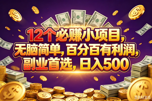 12个必赚的小项目,百分百赚元子,无脑简单,副业首选,日入500+