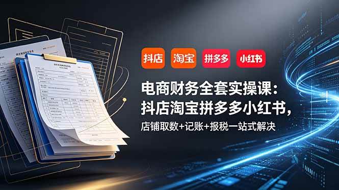 电商财务全套实操课:抖店淘宝拼多多小红书,店铺取数+记账+报税一站式解决