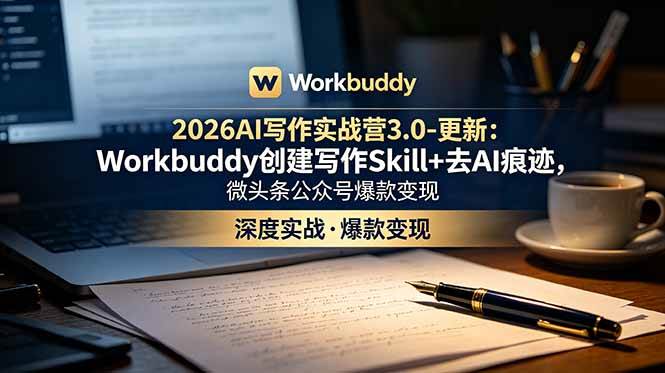 2026AI写作实战营3.0-更新:Workbuddy创建写作Skill+去AI痕迹,微头条公众号爆款变现