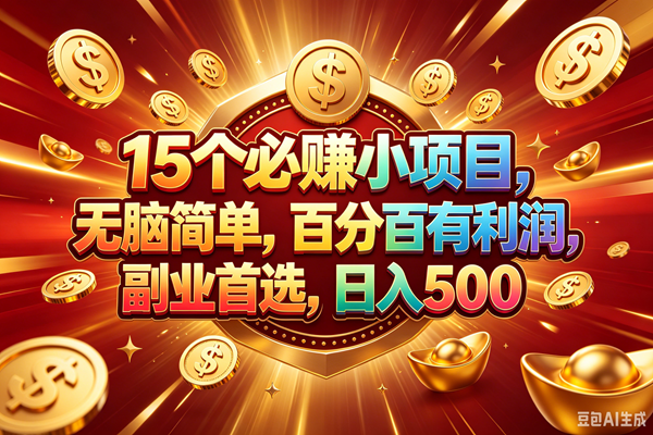 15个必赚的小项目,百分百赚元子,无脑简单,副业首选,日入500+