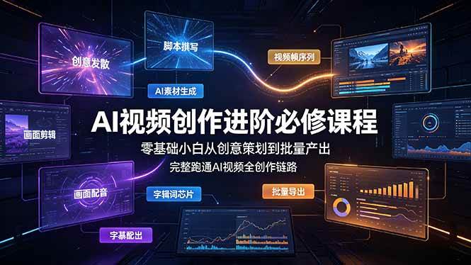 AI视频创作进阶必修课程：零基础小白从创意策划到批量产出，完整跑通AI视频全创作链路