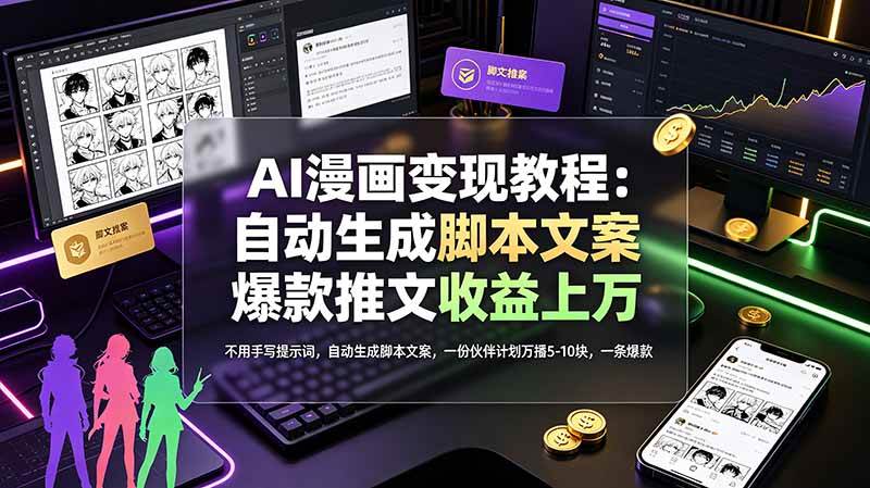 AI漫画变现教程：不用手写提示词，自动生成脚本文案，一份伙伴计划万播5-10块，一条爆款推文收益上万