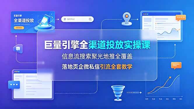 巨量引擎全渠道投放实操课，信息流搜索聚光地推全覆盖，落地页企微私信引流全套教学