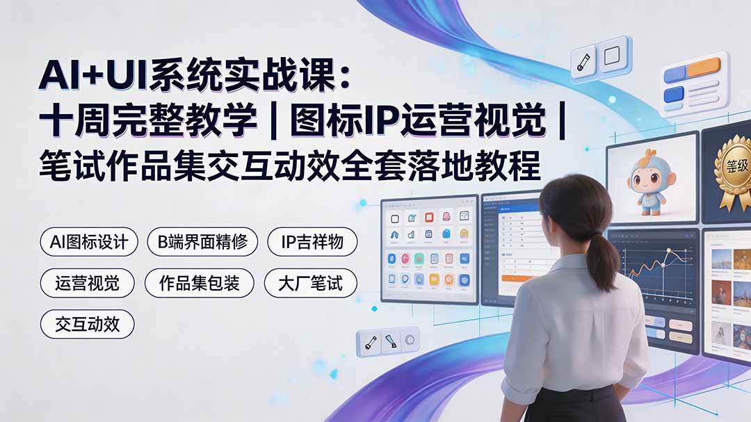 AI+UI系统实战课：十周完整教学｜图标IP运营视觉｜笔试作品集交互动效全套落地教程