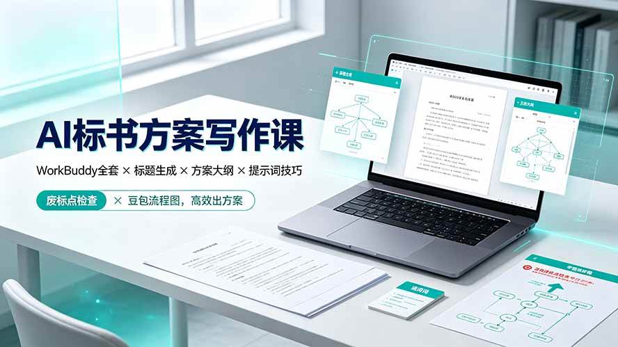AI标书方案写作课：WorkBuddy全套×标题生成×方案大纲×提示词技巧×废标点检查×豆包流程图，高效出方案