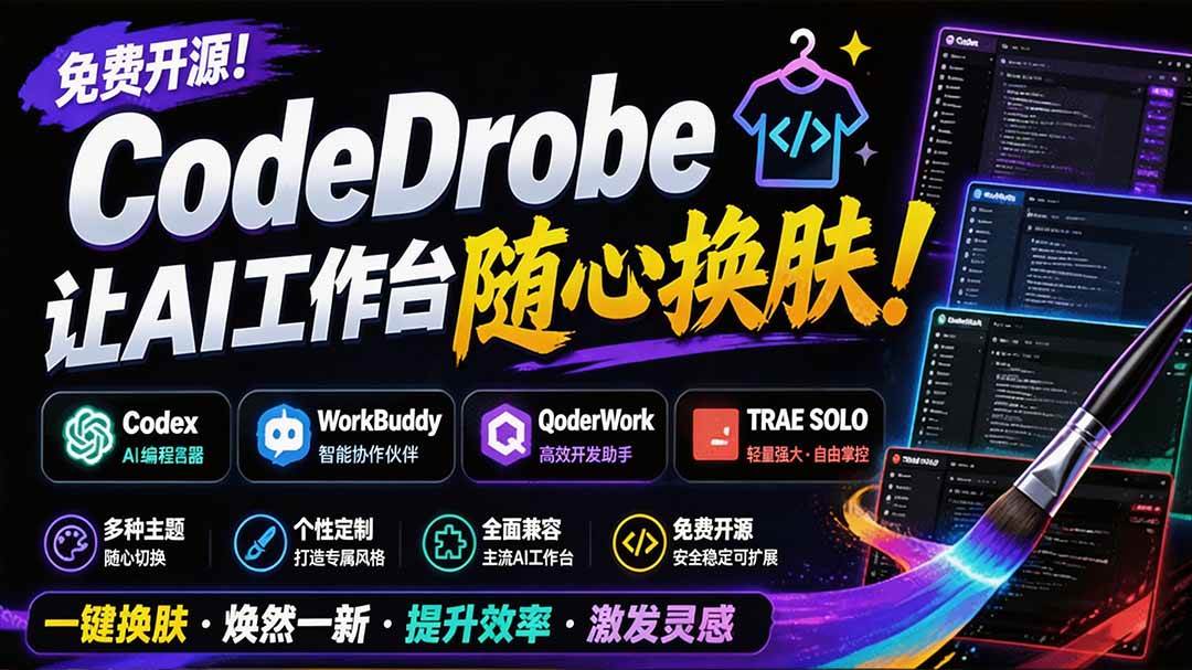 免费开源的CodeDrobe，让AI工作台随心换肤，支持Codex、WorkBuddy等，免费且本地运行！